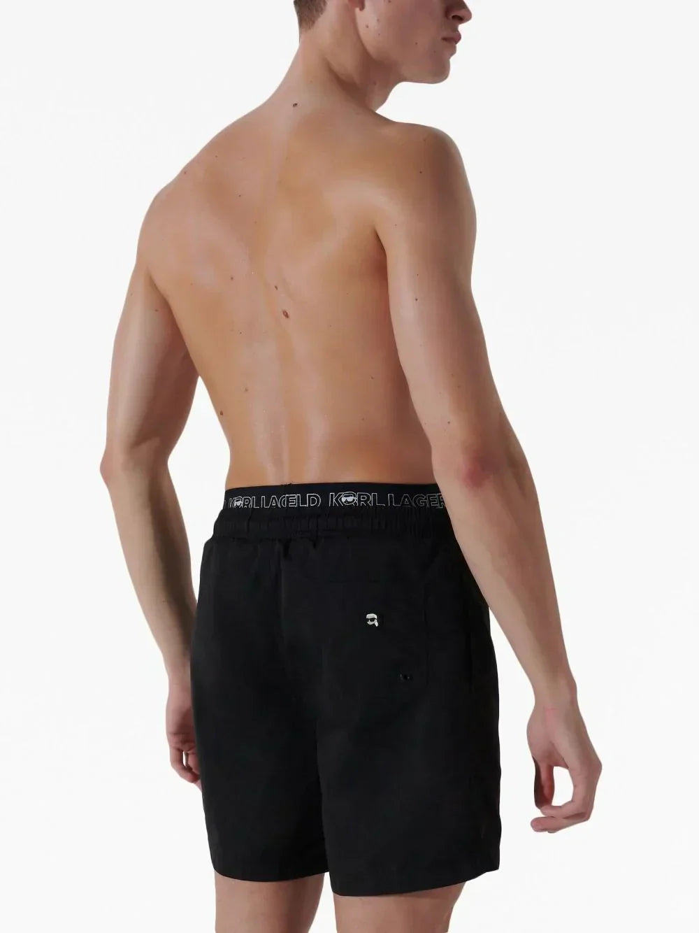 KARL LAGERFELD IKONIK DOUBLE-WAISTBAND SWIM SHORTS
