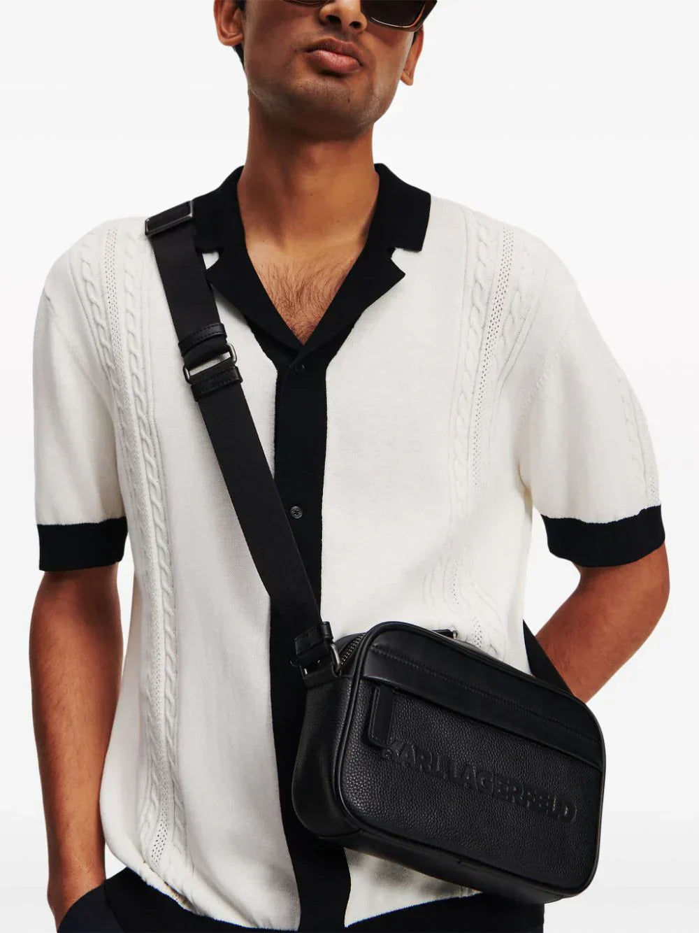 KARL LAGERFELD ESSENTIAL LEATHER CROSS BODY BAG