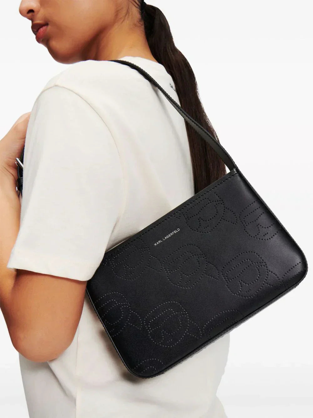 KARL LAGERFELD IKONIK PERFORATED LEATHER SHOULDER BAG