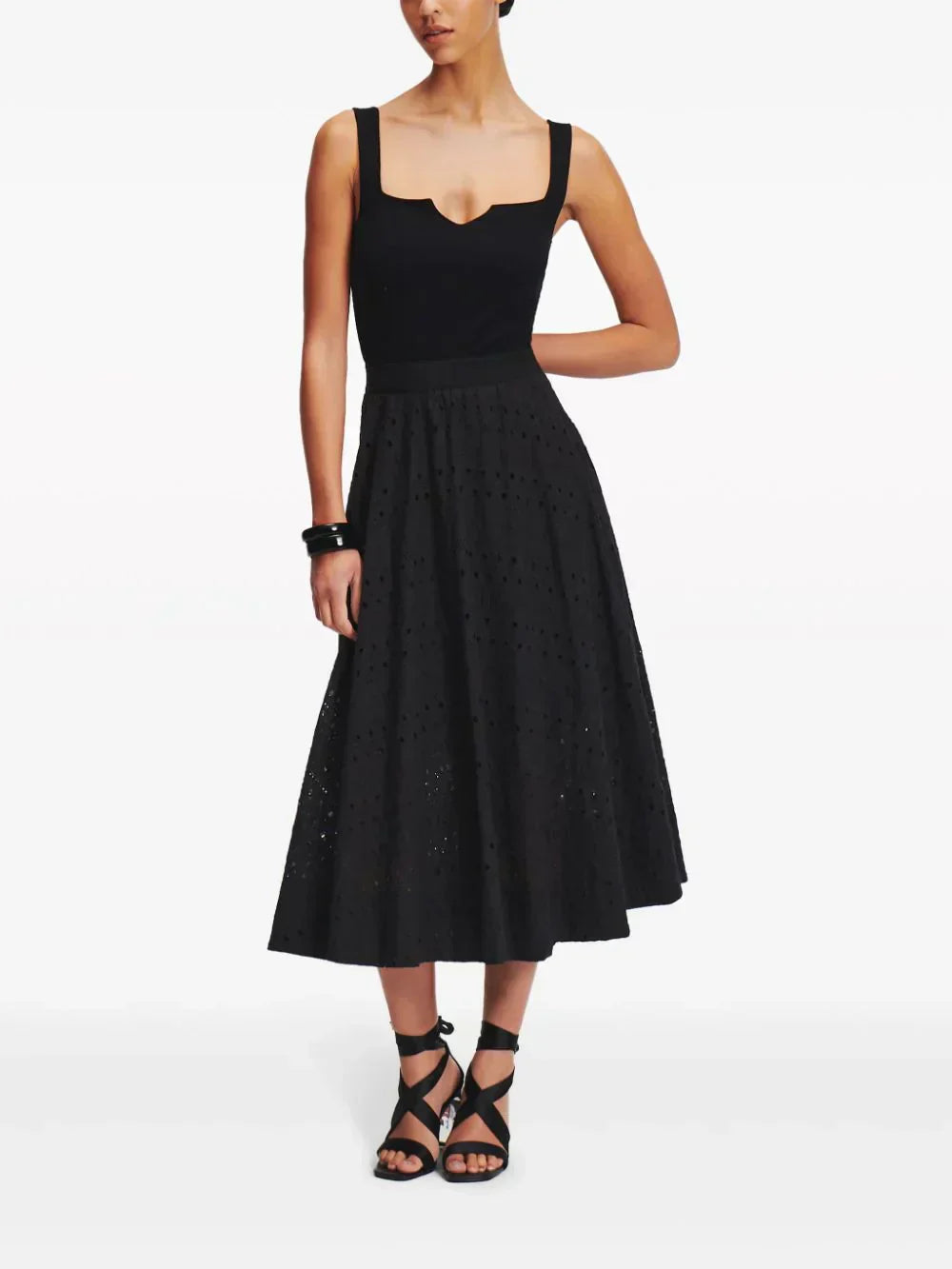 KARL LAGERFELD BRODERIE-ANGLAISE MIDI SKIRT