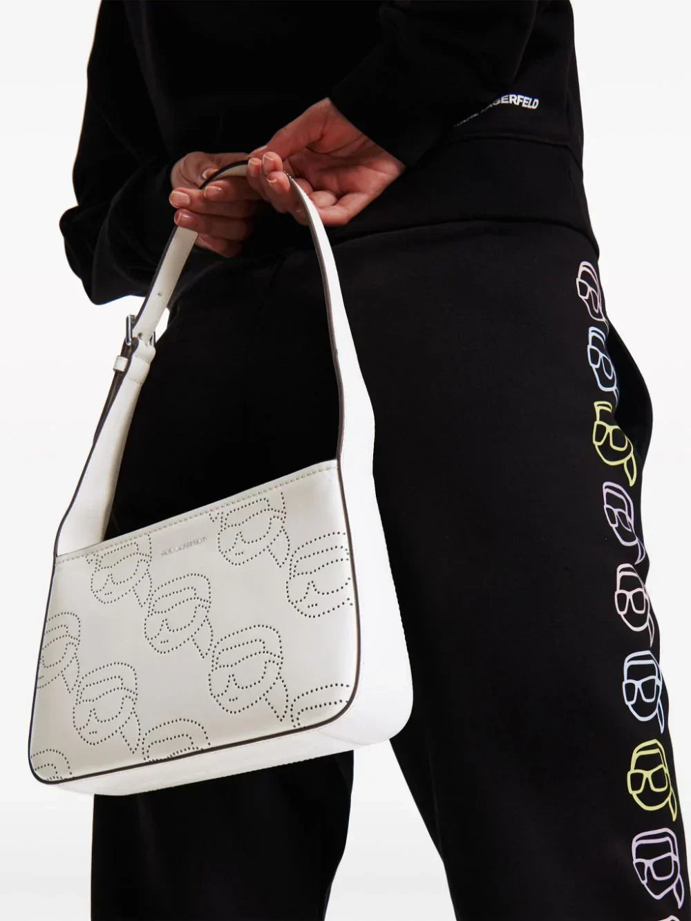 KARL LAGERFELD IKONIK PERFORATED LEATHER SHOULDER BAG