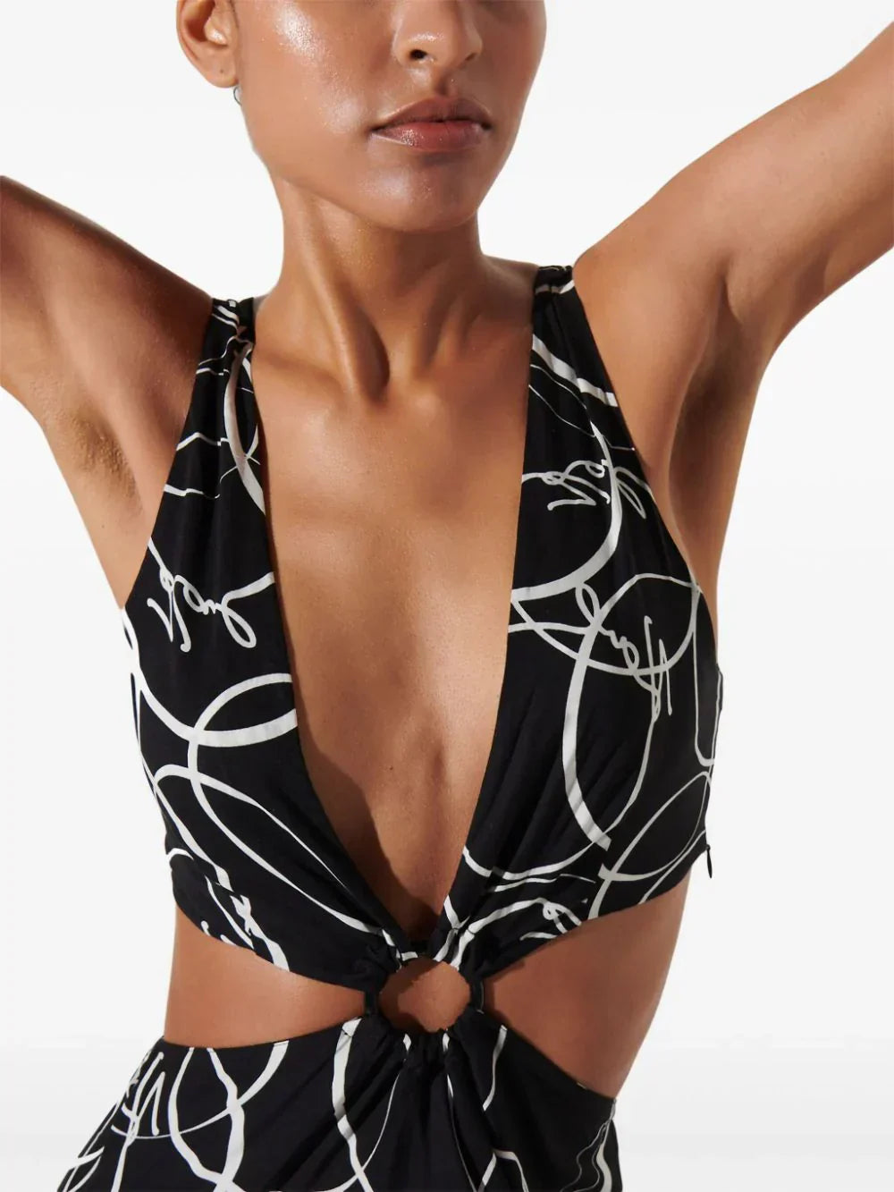 KARL LAGERFELD CIRCLE-PRINT V-NECK BEACH DRESS