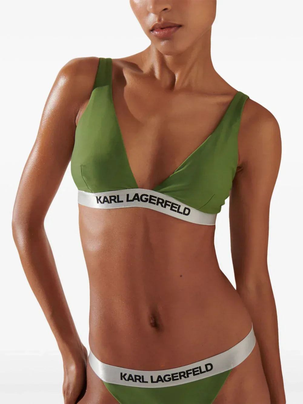 KARL LAGERFELD LOGO-UNDERBAND TRIANGLE BIKINI TOP