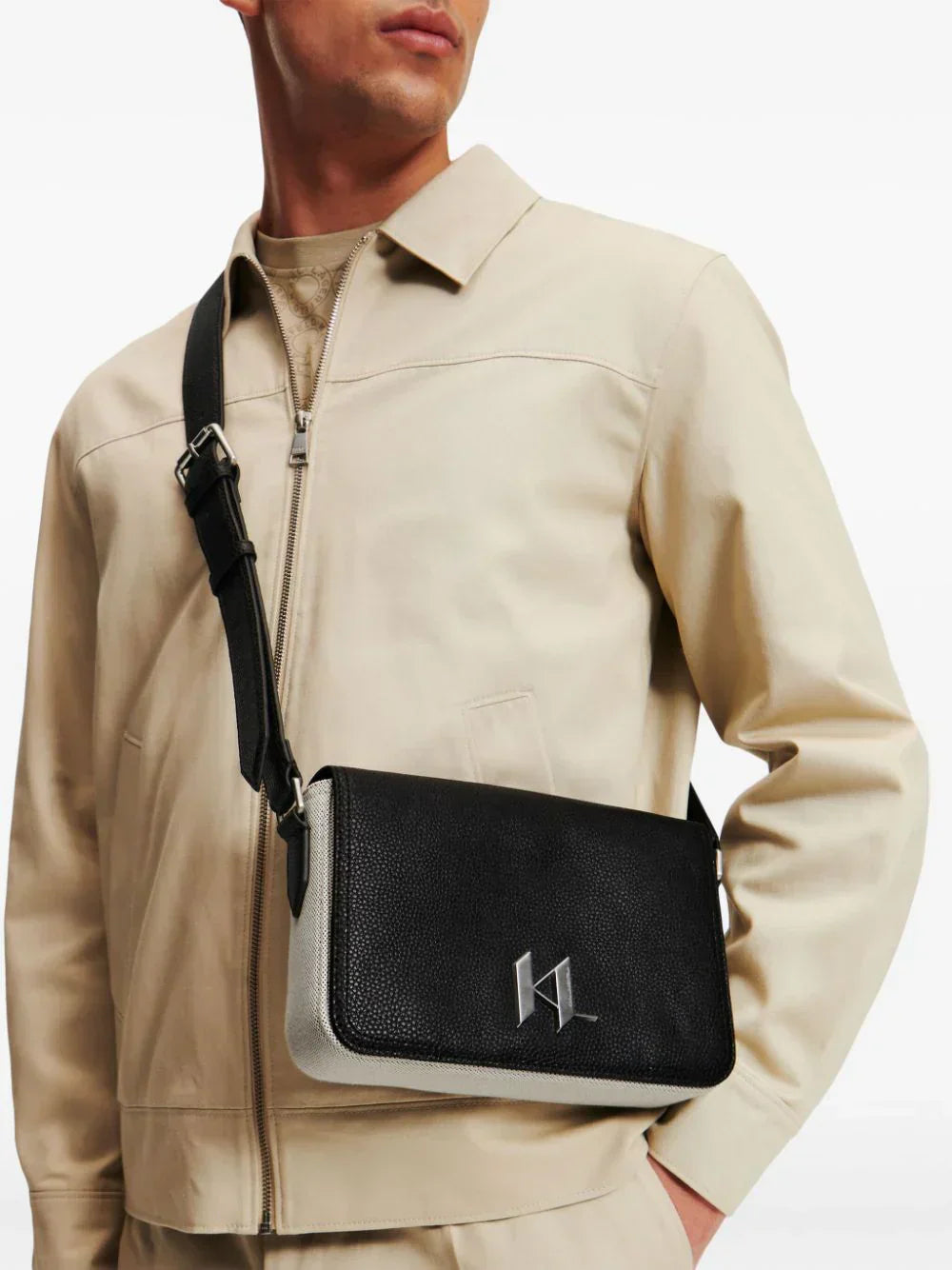 KARL LAGERFELD K/PLAK LEATHER MESSENGER BAG