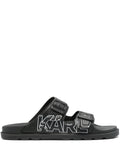 KARL LAGERFELD LOGO-EMBOSSED BUCKLED SANDALS