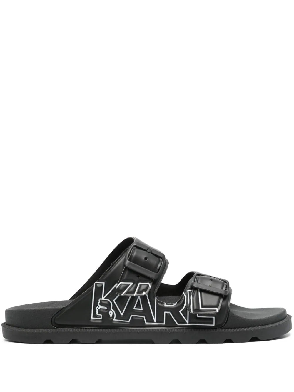 KARL LAGERFELD LOGO-EMBOSSED BUCKLED SANDALS