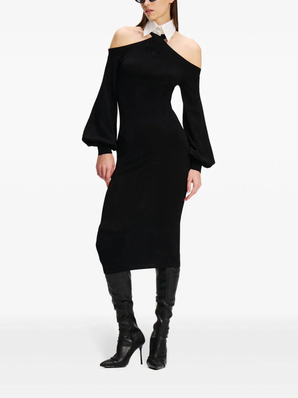 KARL LAGERFELD COLD-SHOULDER KNITTED DRESS