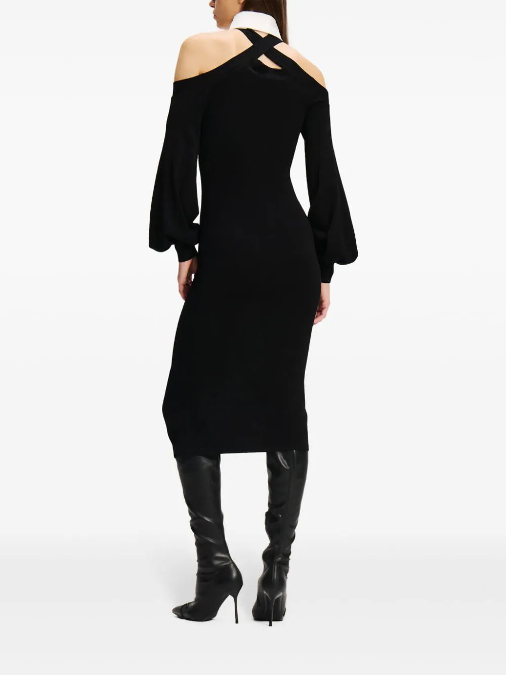 KARL LAGERFELD COLD-SHOULDER KNITTED DRESS