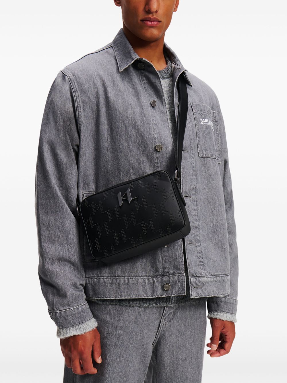 KARL LAGERFELD K/PLAK PERFORATED CROSS BODY BAG